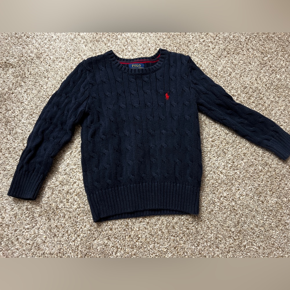 Ralph Lauren polo boys navy blue cable knit warm sweater size 4T B1G1 50% off